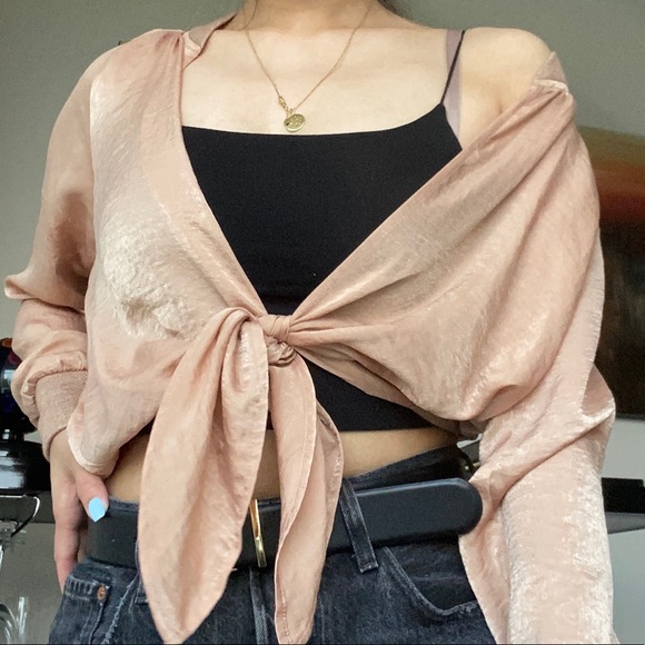 H.i.p Copper Satin Tie Front Top Jacket